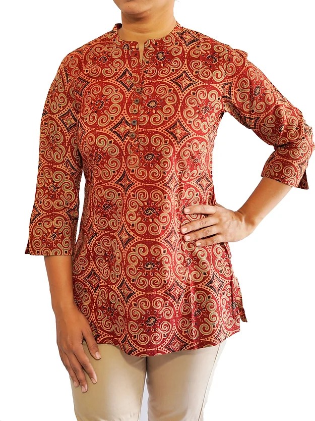 AJARAKH MAROON INDIGO (B2C) NATÜRLICHER KURZER KURTIS